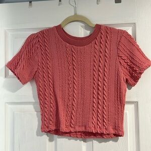 Cableknit Pink Short Sleeve Cotton Sweater Zara